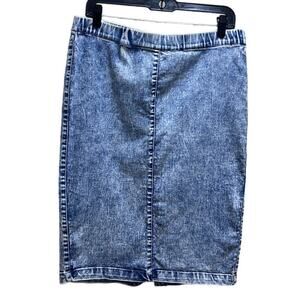 VTG Boom Boom Denim Skirt XL Aid Washed Pencil Stretchy Blue Retro 80's Fashion